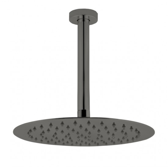 10 inch Super-slim Round Gunmetal Grey Rainfall Shower Head w 300mm Ceiling Mounted Shower Arm